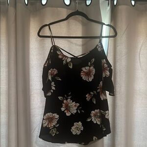Floral Black Blouse with off the shoulder sleeves